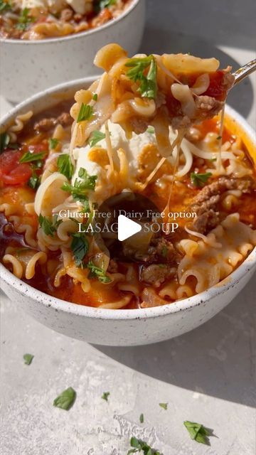 Mary Smith on Instagram: "GLUTEN FREE LASAGNA SOUP with dairy free option! This is one of my favorite comfort food recipes. All the flavors of classic lasagna without the fuss! It’s also ready in just 30 minutes. I used @jovialfoods gluten free Mafalda noodles here, but any GF pasta works! Comment “recipe” below and I’ll send it directly to your DMs 🥰 . Recipe is also linked in my bio!" Mafalda Noodles, Gluten Free Lasagna Soup, Gf Pasta, Gluten Free Lasagna, Classic Lasagna, Comfort Food Recipes, Lasagna Soup, Dairy Free Options, Favorite Comfort Food