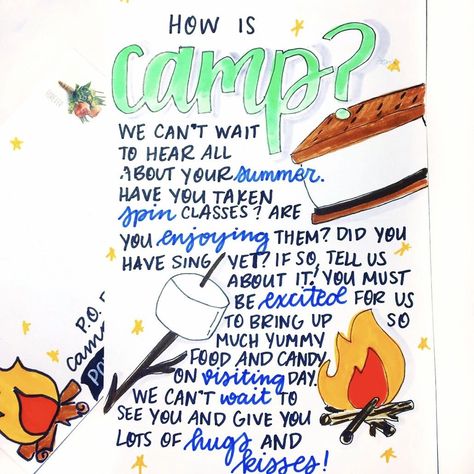 Camp Mail Ideas, Summer Camp Mail Ideas, Camp Letters From Parents, Camp Letters To Kids From Parents, Starting A Summer Camp, Summer Camp Letters To Kids, How To Be A Person Camp For Kids, Summer Camp Flyers, Summer Camp Stationary