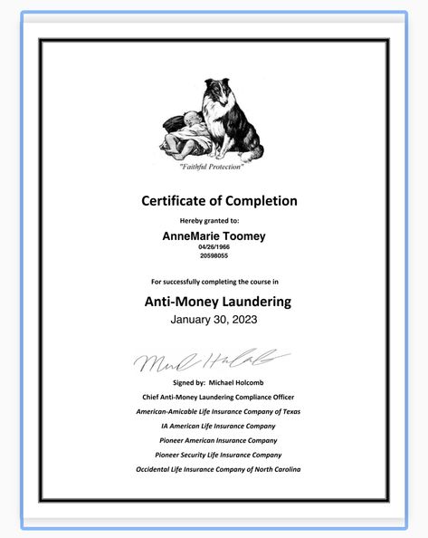 Money Laundering Certificate, Anti Money Laundering Certificate, Anti Money Laundering, Good Night Flowers, Life Insurance Companies, Night Flowers, Certificate Of Completion, American Life, Money Laundering