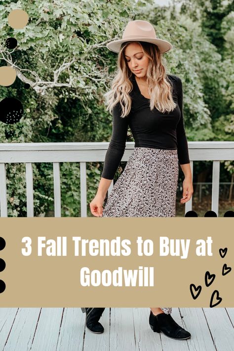 3 Fall Trends to Buy at Goodwill #thrifting #frugalfashion #thrifthaul #fallfashion Goodwill Thrifting, Goodwill Outfits, Create A Capsule Wardrobe, Casual Grunge, Dresses Night, Build A Capsule Wardrobe, My Wallet, Outfits For Spring, Floral Print Skirt