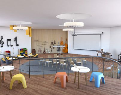 Music Class Design, Music Room Kindergarten, Modern Music Classroom, School Music Room Design Ideas, Music Classroom Interior Design, School Music Room Design, Music School Design, Primary School Music Room Design, Music Classroom Design