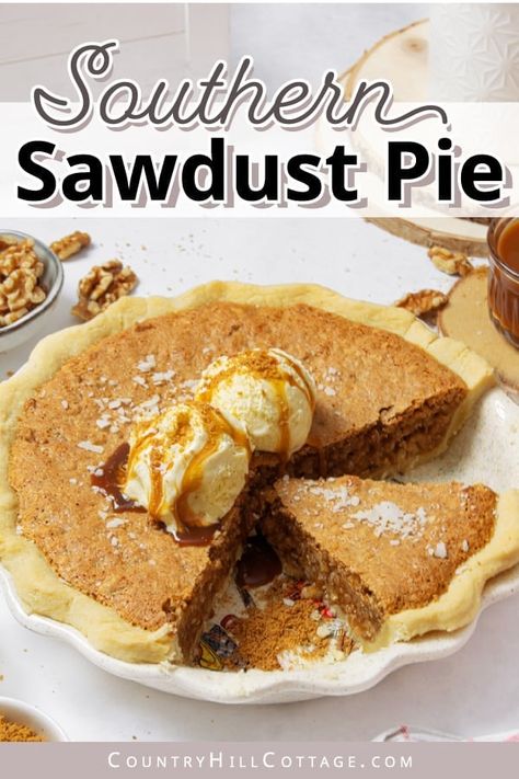 Sawdust Pie Recipes, Easy Homemade Pie Recipes, Pie Topping Ideas, Railroad Pie, Best Pie Recipes Homemade, One Crust Pie Recipes, Wild Desserts, Old Fashioned Desserts, Sawdust Pie