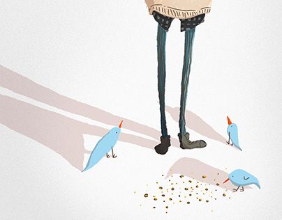 Feeding Birds Illustration, Bird Footprint, Digital Art Character Design, Digital Art Character, Feeding Birds, Art Character Design, Cake Illustration, Bird Feeding, Bird Watcher