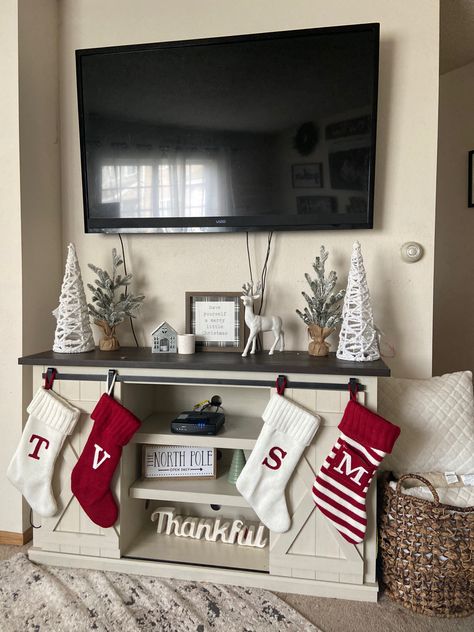 Christmas Decorations Ideas Tv Stand, Over Tv Christmas Decor, Tv Christmas Tree, Under Tv Christmas Decorations, Fall Decorations Tv Stand, Farmhouse Decor Tv Stand, Christmas Living Room Tv Stand, Christmas Tree Next To Tv Stand, Tv Stand Decor For Fall