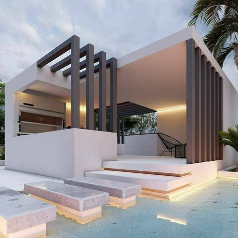 Modern Home Exteriors, Modern Exterior House, Exterior House Design, Rooftop Patio Design, Modern Gazebo, Pool Cabanas, Narrow House Designs, Home Exteriors, Backyard Garden Layout