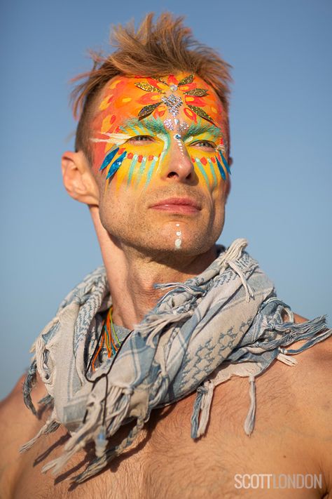 Burning Man Outfits, Man Photo, Burning Man, Male Face, Body Painting, A Series, Face And Body, Watercolor Tattoo, Carnival Face Paint