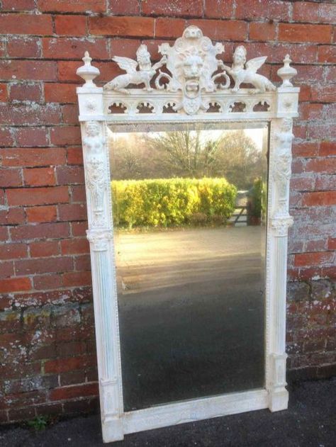 A Wonderful Highly decorative Large Antique 19th Century French cream painted Mirror. £695 33x63 inches Extra Large Wall Mirrors, Large Antique Mirror, Mercury Mirror, French Style Mirrors, French Cream, Floor Length Mirror, Painted Mirror, Distressed Mirror, Floor Standing Mirror