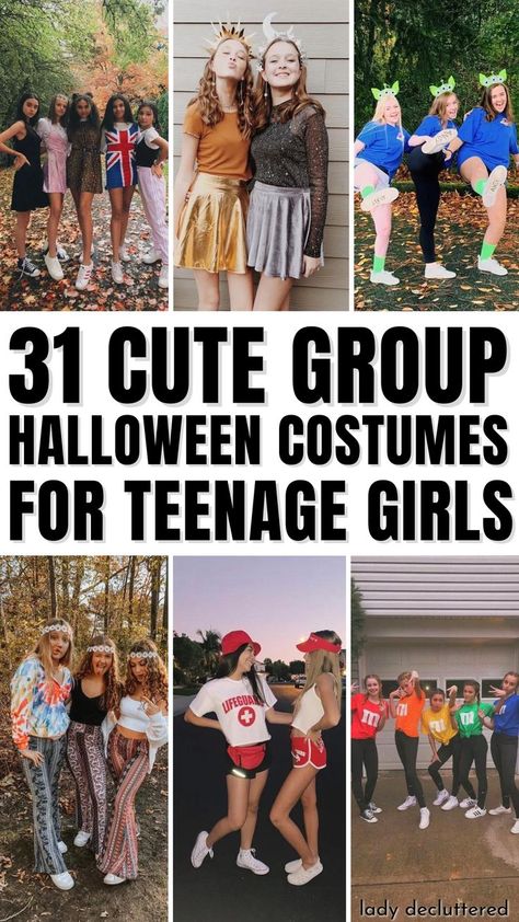 31 Cute Group Halloween Costumes for Teenage Girls Teenage Group Halloween Costumes, Cute Holloween Costumes For Teen Girl, Costumes For Middle Schoolers, Middle School Group Halloween Costumes, Halloween Costumes For 9 Yr, Halloween Costumes 11 Girl, Halloween Costume For 10 Year Girl, Funny Girls Halloween Costumes, Halloween Costume For Teenage Girl