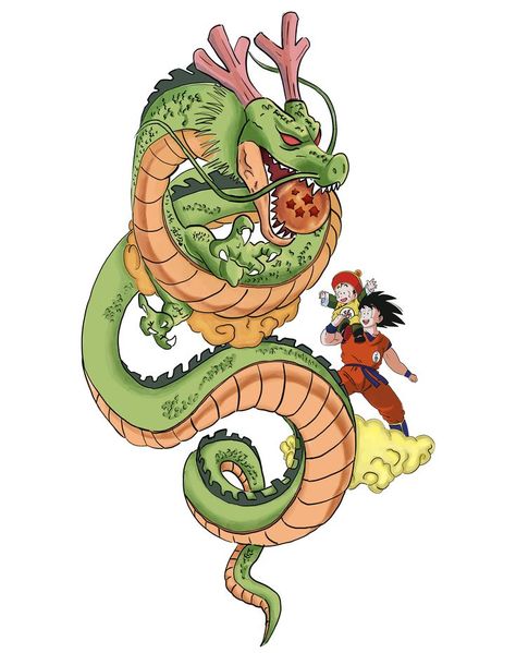 Shenron And Goku, Goku And Shenron, Shenron Tattoo, Dbz Tattoo, Goku And Gohan, Son Gohan, Goku Super, Random Ideas, Tattoos Ideas