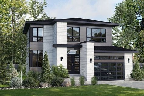 Home Decor Ideas for Front Elevation Office Exterior, Glass Garage Door, Contemporary House Exterior, Large Pantry, 2 Story Houses, Open Space Living, Modern House Plan, Best House Plans, Modern House Plans