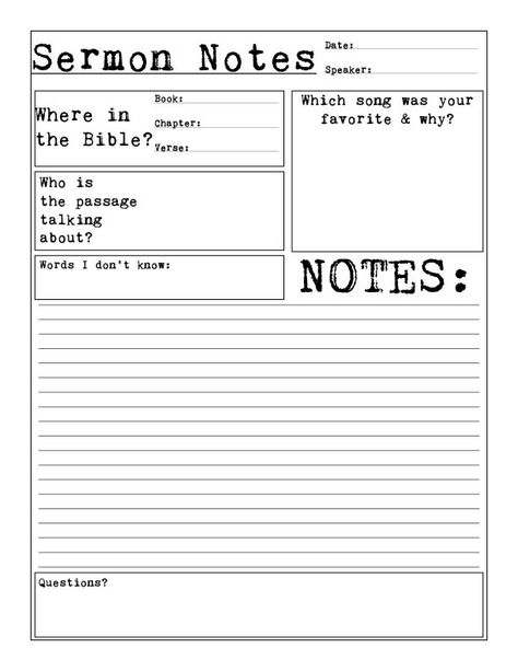 Sermon Notes Template Free Printable, Church Notes Template, Bible Chapter Study Template, Sermon Notes Journals, Sermon Notes Template, Easy Bible Study, Teach Me To Pray, Bible Study Activities, Bible Worksheets