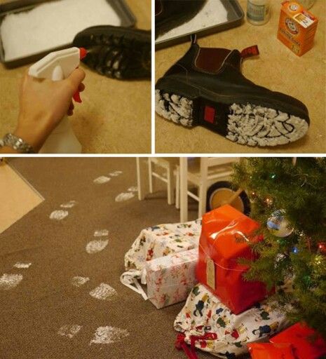 Santa was here! Water and baking soda, cute. Santa Was Here Ideas, Christmas Eve Santa Ideas, Diy Santa Letter To Kid, Santa Was Here Ideas Diy, Santa Tricks For Kids Christmas Eve, Santa Traditions, Santa’s House Decoration, Santa Footprints, Christmas Eve Traditions