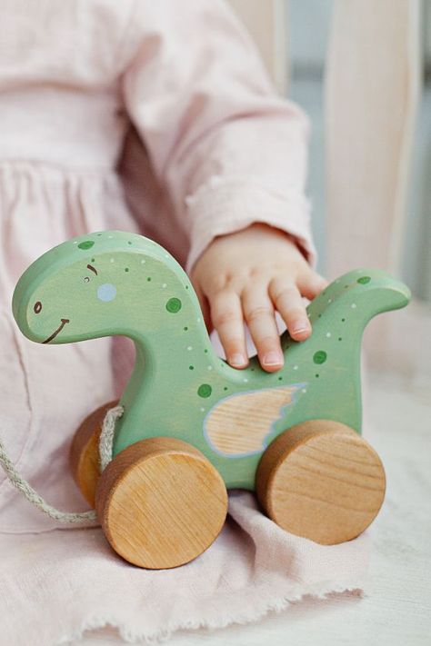 Wooden Pull Toys, Wooden Dragon, Natural Wood Toys, Dino Toys, Pull Toys, Pull Along Toys, Wooden Toys For Toddlers, Wooden Toys Plans, Woodworking Toys