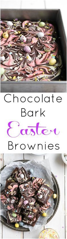 Chocolate Bark Easter Brownies via @theforkedspoon #chocolate #brownies #chocolatebark #easter #dessert #theforkedspoon Easter Brownies, Brownies Chocolate, Chocolate Garnishes, Tasty Desserts, Easter Dinner Recipes, Holiday Chocolate, Holiday Favorite Recipes, Easter Baking, Holiday Foods