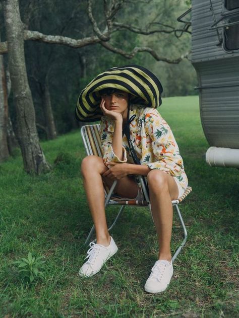 Georges Antoni, Camping Photoshoot, Picnic Fashion, Camp Fashion, Australia Photography, Summer Editorial, Marie Claire Australia, Lake Style, Camping Style