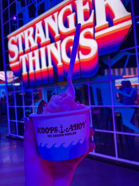 Scoops Ahoy Icecream at the Stranger Things Experience in Brooklyn, NYC Stranger Things The Experience, Scoops Ahoy Aesthetic, Stranger Things Food, Stranger Things Experience, Harry Potter Coloring Book, Scoops Ahoy, The Stranger, Stranger Things Aesthetic, Arcade Games