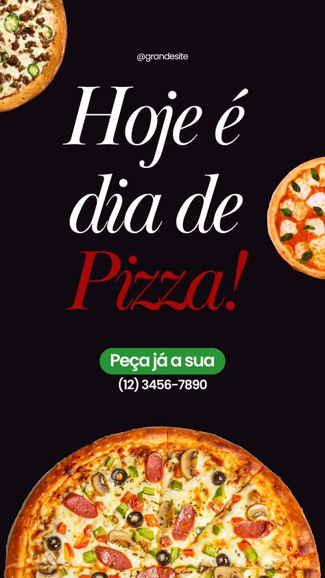 Template editável no Canva! - Siga o meu perfil no Canva para ter acesso a todas as novidades! . . . design,design gráfico,template,canva,pizzaria,restaurante,comida,foto,gastronomia,pizza,preto,delivery,peça já a sua,simples Font Combos, Create Your Story, Start Up Business, Pizza Recipes, Design Design, Black Friday, Tool Design, Pizza, Photoshop