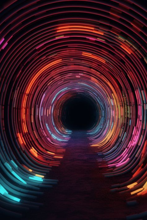 A dark and eerie underground tunnel with several layers and pathways, illuminated by a dim light source in the distance. In the center of the image, a figure is visible, gazing towards the source of the light. Dark Exhibition Space, Tunnel Graphic Design, Cool Visuals, Time Travel Art, Metro Art, Beautiful Darkness, Time Tunnel, Light Tunnel, Museum Exhibition Design