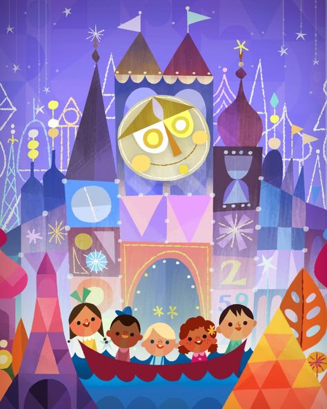 'It's a Small World' by Joey Chou for WonderGround Gallery | 864×1,080 pixels Joey Chou, Disney Poster, Deco Disney, It’s A Small World, It's A Small World, Images Disney, Retro Disney, Disney Pop, Disney Posters