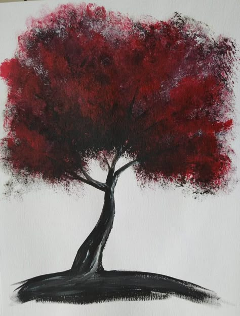 Black White And Red Paintings, Red Canvas Painting Ideas Easy, Black And Red Painting Ideas, Red And Black Drawings, Red Monochromatic Painting, Red And Black Paintings, Red Painting Ideas, Black And Red Painting, Red Tree Painting