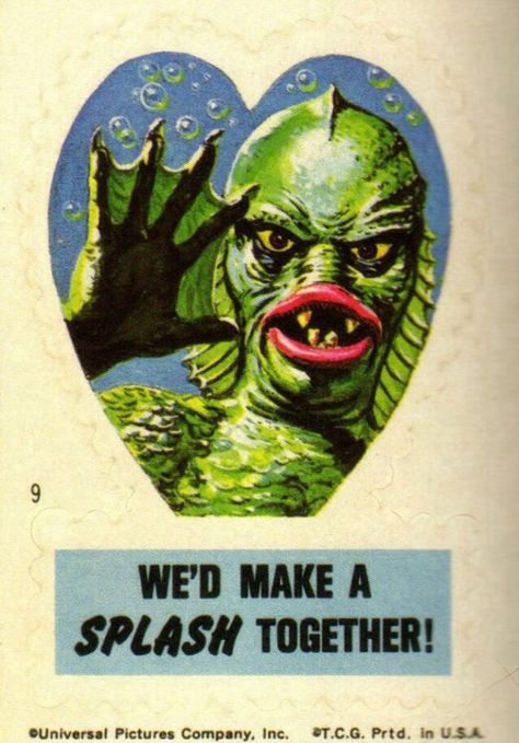 Creature from the black lagoon valentine Weird Valentines, Monster Valentines, Adult Valentines, The Black Lagoon, Catty Noir, Valentine Stickers, Vintage Valentine Cards, Black Lagoon, My Funny Valentine