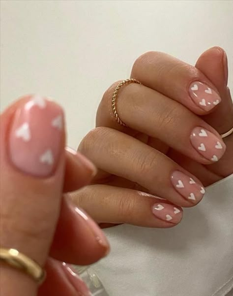 Nails Design | Charming short acrylic heart nails to try for your Valentine nails ideas - Mycozylive.com Nail Art Simple, Simple Gel Nails, Soft Nails, Short Acrylic Nails Designs, Nail Nail, Short Nail Designs, Girls Nails, Simple Nail Designs, Minimalist Nails