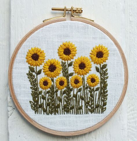 Maternity Embroidery, Sunflower Embroidery Pattern, Embroidery Sunflower, Sunflower Template, Hayling Island, Sunflower Embroidery, Embroidered Canvas Art, Fruit Farm, Mini Sunflowers