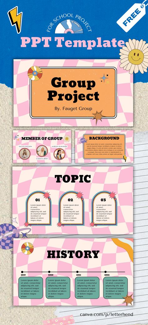 Don't even worry about putting together that boring school assignment PPT! We've got an awesome FREE PPT ready to roll with fun retro looks, whether it's for school stuff or whatever you're up to. Have a blast creating with Canva! #canvatemplate #PPT #retro #schoolproject #highschool Retro Powerpoint Template, Presentation For School, Retro Powerpoint, Canva Instagram Templates, Ppt Template Design, Free Ppt Template, Presentation Slides Design, Presentation Design Layout, Powerpoint Free