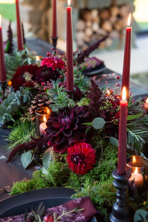 55+ Dark and Moody Wedding Centerpiece Ideas to Set the Scene Moody Mauve Wedding, Dark Purple And Burgundy Wedding, Deep Color Wedding, Goth Wedding Centerpieces, Centrepieces For Weddings, Moody Wedding Cakes, Moody Wedding Centerpieces, Driftwood Wedding Centerpieces, Moody Spring Wedding