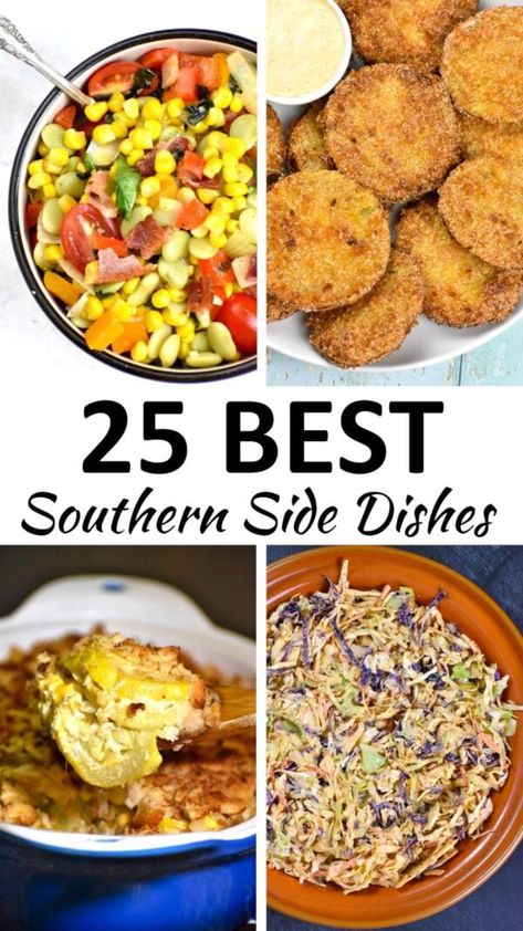 southern side dishes pin Southern Bbq Side Dishes, Southern Macaroni Salad, Southern Sides, Southern Style Potato Salad, Southern Buttermilk Biscuits, Stone Ground Grits, Party Side Dishes, Southern Side Dishes, Yellow Squash Casserole