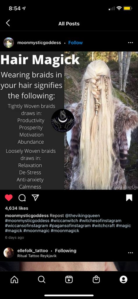 Braids Spiritual Meaning, Witch Protection Braids, Witchy Braided Hairstyles, Hair Veiling Pagan, Braid Witchcraft, Hair Magick Witchcraft Braids, Braid Magic Witchcraft, Witchy Hair Color Ideas, Hair Spells Witches