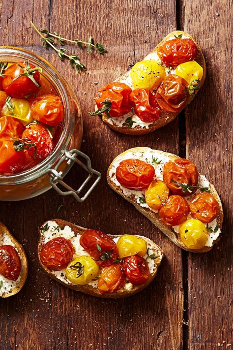 Cherry Tomato Confit Cherry Tomato Confit, French Onion Dip Recipe, Tomato Confit, Confit Recipes, Zucchini Tots, Butternut Recipes, Onion Dip Recipe, Shrimp Toast, Tabbouleh Salad