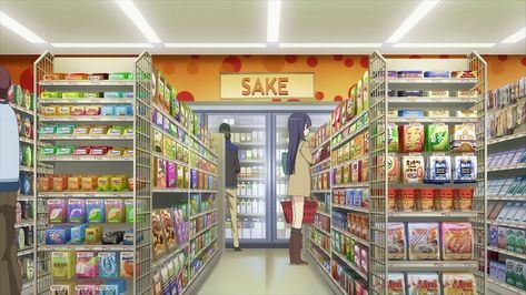 Anime Convience Store, Anime Grocery Store Background, Anime Grocery Store, Convenience Store Illustration, Anime Market, Clothing Shop Interiors, Reel Design, Grocery Store Design, Environment Painting