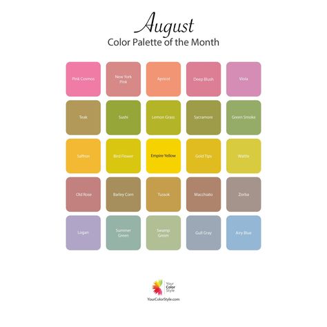 Happy August! 🌤️ This month's color... - Your Color Style Color For Each Month, Month Color Palette, Calendar Colour Palette, Calendar Palette Color, Color Palette For Each Month, Month Colors, Complimentary Colors, Wallpaper Pictures, Color Chart