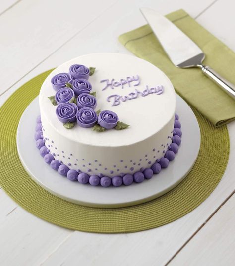 Vivid Violet Roses Cake Simple Cakes For Birthday, Fondant Rose Cake Design, Butter Cream Cake Design, Simple Cake Designs Birthday, Happy Birthday Cake Design, Cake Simple Design, Simple Cake Decorating Ideas, Birthday Cake Simple, Simple Cake Design