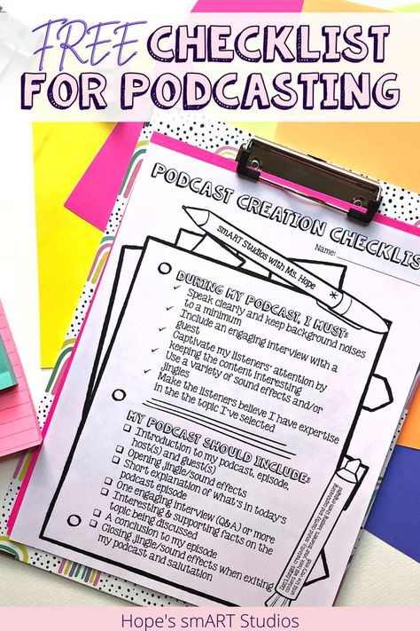 Simple and thorough, this graphic organizer helps guide elementary, middle & high school students alike through creating their first or umpteenth podcast, holding them accountable for the entire creative process. Middle School Entrepreneurship Ideas, Student Podcast Project, Podcast For High School Students, Podcasts For High School Students, Middle School Teacher Planner, Art And Math, Engineering Art, Stem Lesson, Free Checklist