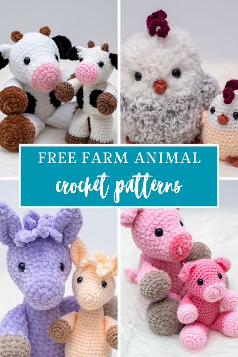 Farm Animal Crochet Patterns Free, Free Crochet Patterns Farm Animals, Amigurumi Farm Animals, Crochet Small Farm Animals, Diy Crochet Amigurumi, Crochet Farm Animals, Crocheted Cow Pattern, Amigurumi Cow, Chicken Pattern