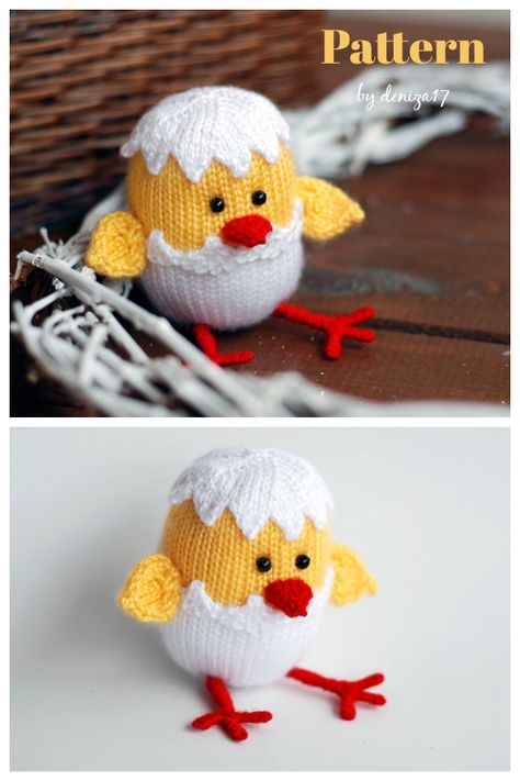 8 Adorable Chick Knitting Patterns - Page 2 of 2 Knitted Easter Crafts, Easter Knits, Chicken Sewing, Beginning Knitting, Easter Knitting, Egg Cosy, Easter Basket Crafts, Knit Slippers Free Pattern, Easter Patterns