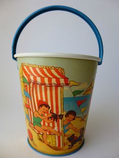 | Sand pail tin German Beach Pail, Tin Buckets, Bucket And Spade, Vintage Collections, Beach Bucket, Vintage Bucket, Watering Cans, Sand Toys, Beach Toys