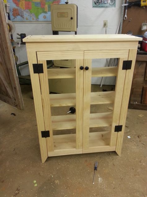 dark hardware on Mollie Yellow Diy Jelly Cabinet How To Build, Pie Safe Diy, Diy Pie Safe Cabinet Plans, Outdoor Furniture Woodworking Plans, Best Bedroom Furniture, Outdoor Bench Plans, Jelly Cabinet, Diy Jelly, Bookshelf Plans