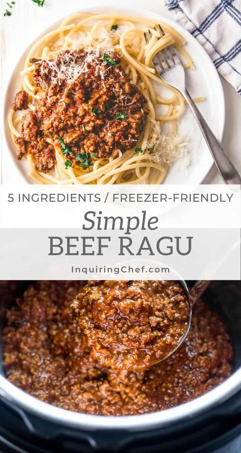 How to make Beef Ragu in the slow cooker, Instant Pot, or on the stovetop. #easy #recipe #beef #Italian Slow Cooker Ground Beef Ragu, Instant Pot Ragu Beef, Easy Beef Ragu, Ground Beef Ragu Recipe, Ragu Instant Pot, Instant Pot Ragu, Beef Ragu Slow Cooker, Ground Beef Ragu, Beef Ragout