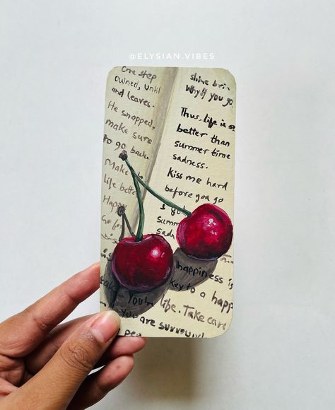 Mobile backcovers, also using them as bookmarks 🥹💖 Available for purchase. DM for more. [acrylic painting, cottage core, aesthetics, cherry, vintage, flower, gouache, artist, art] #acryliclandscapes #acrylicpainting #gouachepainting #landscape #flowers #cherry #artist #artoftheday Cherry Painting Aesthetic, Book Mark Aesthetic, Gouache Bookmark, Acrylic Reference, Flower Gouache, Bookmark Painting, Holiday Card Inspiration, Cherries Painting, Cherry Vintage