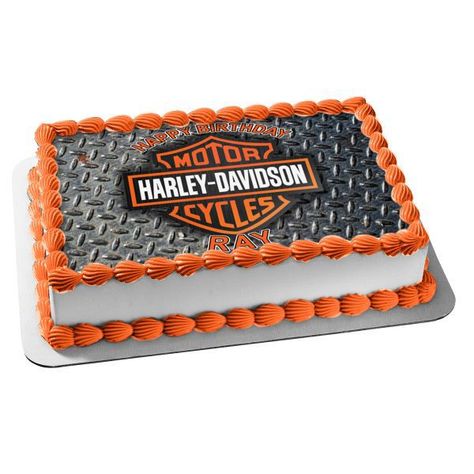 Birthday Cake Kids Boys, Harley Davidson Cake, Motorcycle Cake, Birthday Sheet Cakes, Motor Cycles, Superbowl Snacks, Motor Cycle, Cake Logo, Edible Ink