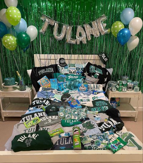 Tulane Bed Party, College Bed Decorating Party, College Acceptance Bed, Collegiate Apparel, College Bed, College Decision, Bed Party, College Bedding, College Acceptance