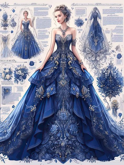 Prom Fantasy Dress, Fantasy Ballgown Princess, Ballgown Dresses Princess, Beautiful Ball Gowns Fairytale, Princess Ball Gowns Fantasy Fairytale, Fantasy Dress Blue, Prom Dress Drawing, Royal Dresses Queens Fantasy, Fantasy Princess Dress