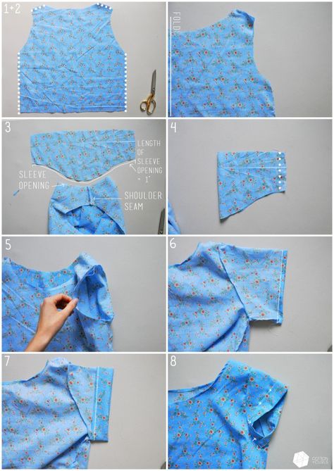 Diy Shirt Sleeves, T Shirt Sleeve Design, Making Tops Sewing, Sewing Crop Top, Easy Sleeves Design, Curls Tutorial, Crop Top Sewing Pattern, Diy Crop Top, Sewing Tops