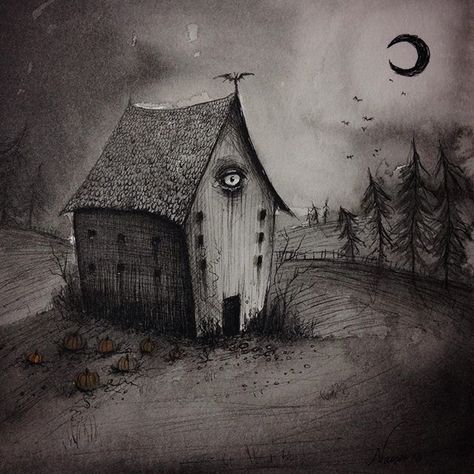 Creepy house drawing by Naisa Gomez @darktownsally Unsettling Art, Weirdcore Art, Creepy Artwork, Town Drawing, Creepy Houses, Creepy Drawings, Dark Art Drawings, Witch House, Dark Art Illustrations