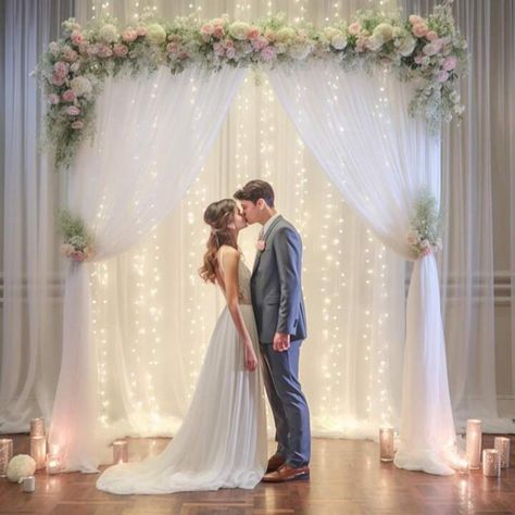 1pc Wedding Backdrop Decorative Mesh (500cmx160cm) With 5pcs 3m Warm LED String Lights (Excluding Batteries). Suitable For Wedding Arch Decoration, Reception Wall Decoration, And Theme Hanging Decoration. Perfect For Ceiling And Backdrop Decoration In Wedding Scenes And For Home Parties And Birthday Parties. | SHEIN USA Reception Wall Decoration, Curtain Backdrop Wedding, Home Parties, Curtain Backdrops, Arch Decoration, Arch Decoration Wedding, Curtain Lights, Decoration Wedding, Backdrop Decorations