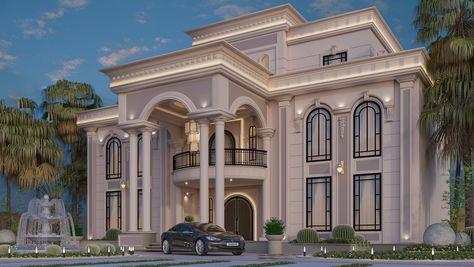 Classic Villa Exterior, Classic Elevation, Classical Villa, Elegant Villa, Home Designs Exterior, Vray Render, Classical House, Mansion Designs, Classic House Exterior