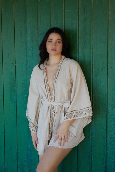 Tulum Style, Unique Kimono, Ibiza Dress, Ibiza Fashion, Natural Cream, Boho Kimono, Taupe Color, Kimono Dress, Bohemian Chic